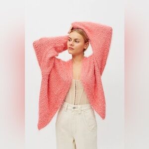 Urban Outfitters Coral fuzzy cropped cardigan
